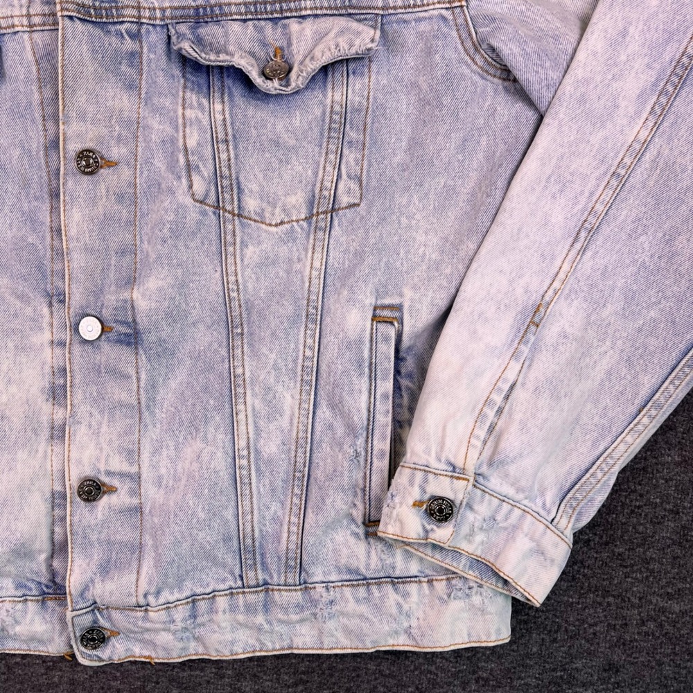 ZARA Acid Wash Denim Jacket Men XL Graphic Distressed Urban Graffiti Trucker Y2k - Picture 15 of 16